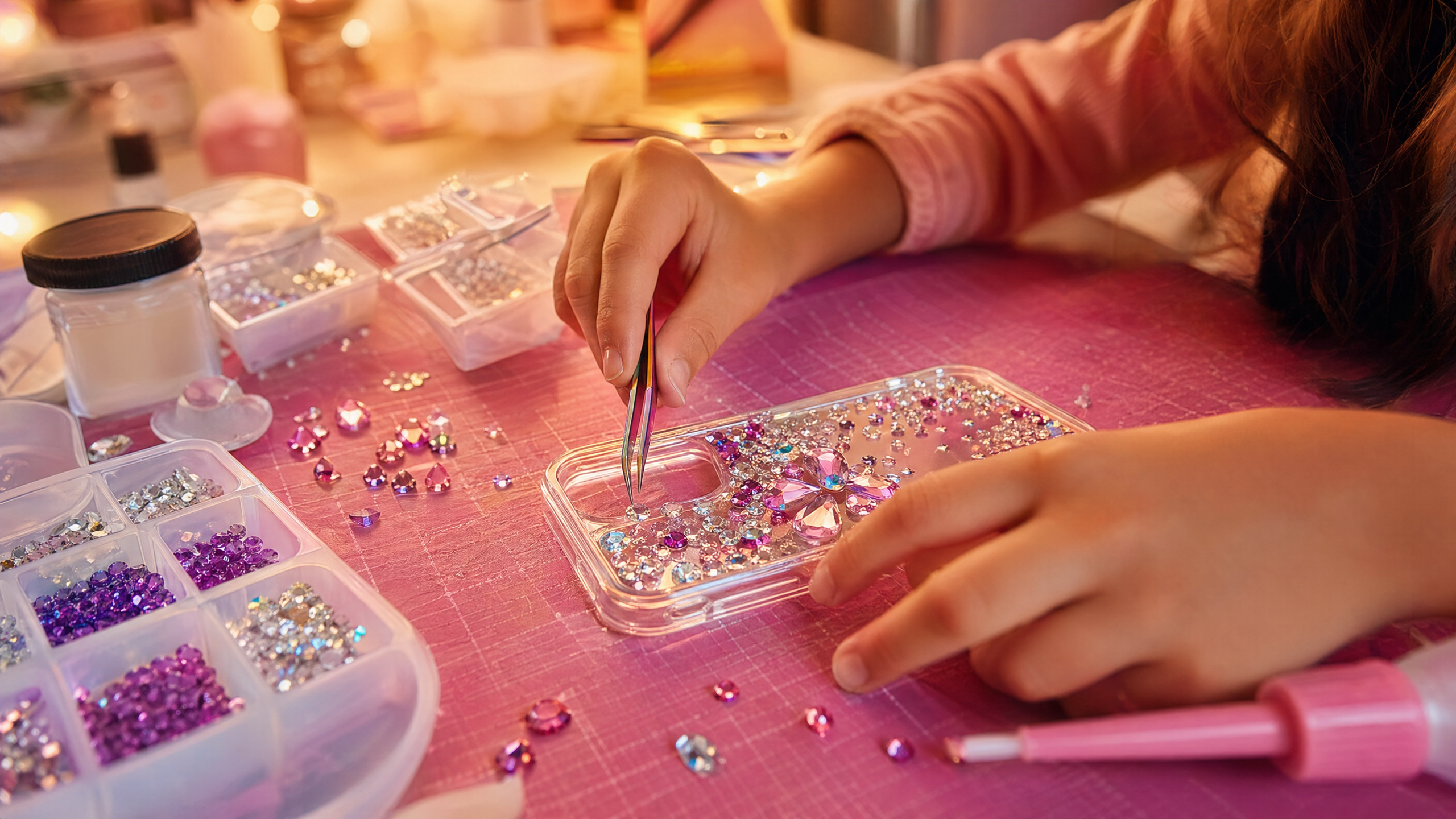 Amani crafting a bedazzled case